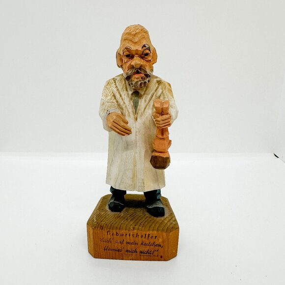 SOLD Vtg German Carved Wood Doctor Obstetrician Creepy Baby Halloween Oddities - Picture 1 of 11
